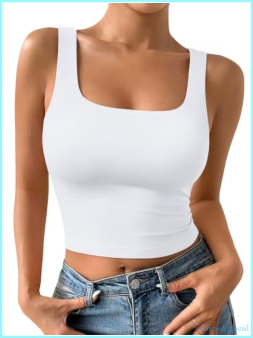 Nylon Spandex Square Neck Crop Tank Top Double Lined Wide Strap